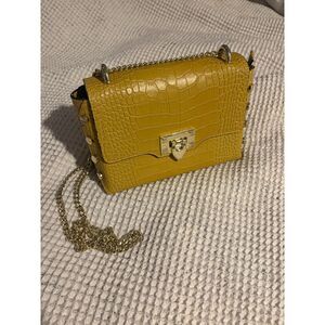Borse in Pelle Leather Yellow Crocodile Handbag Gold Chain Strap Made In Italy